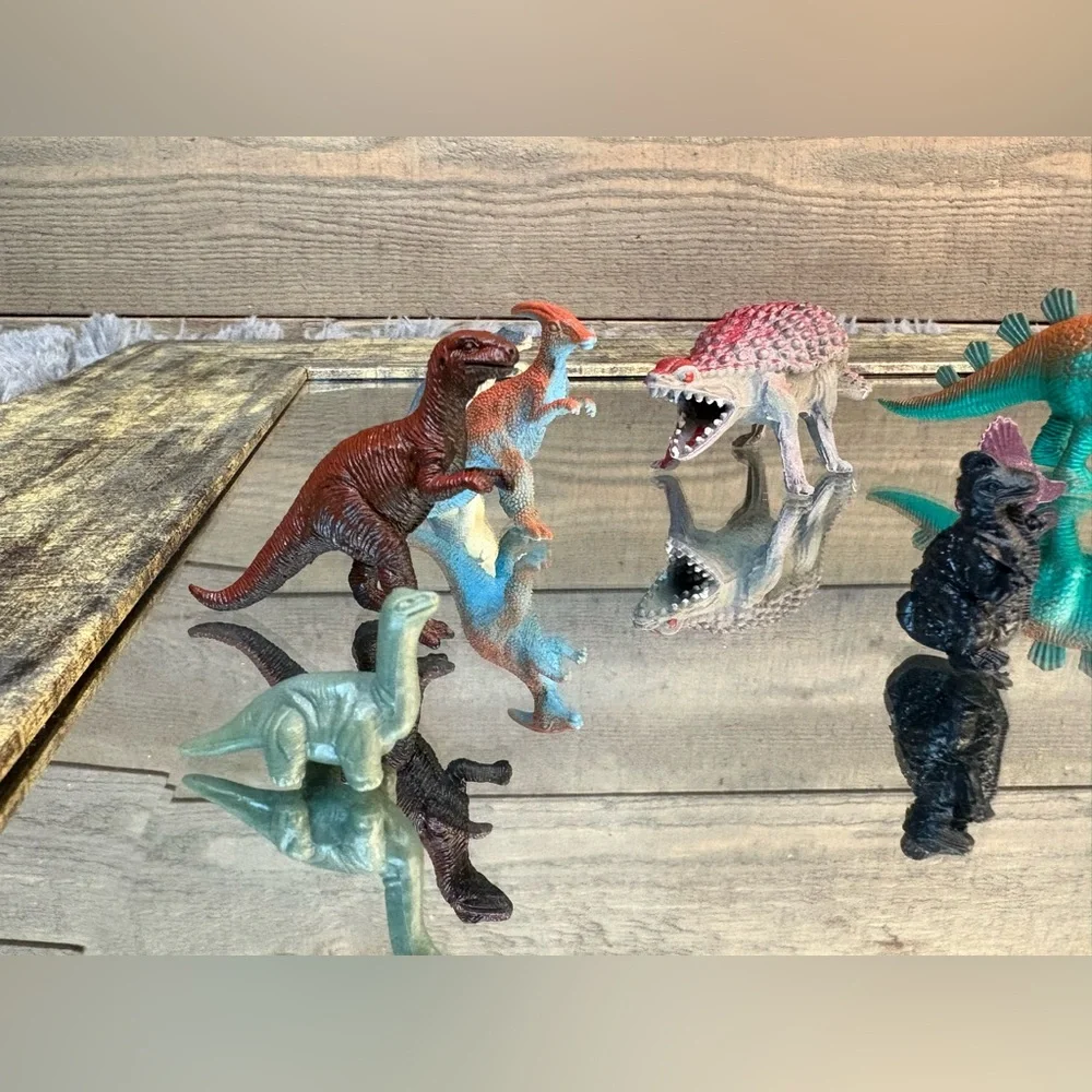 Dinosaur Figurine Set of 11 Rubber & Plastic Colorful Cake Toppers Toy Lot